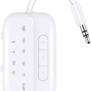 Bluetooth Transmitter Receiver,2-in-1 V5.3 Wireless Transmitter for Airplane,TV,PC,Gym,Switch. Supports up to 2 AirPods/Headphones. Bluetooth Receiver for Car/Home Stereo,with AptX Low Latency & HD