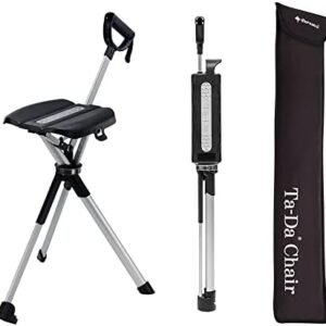 Ta-Da Chair Series 2- Portable Walking Stick, Cane with Seat, Foldable Chair, Hiking Stick, for Camping, Hiking, Lightweight Aluminum, Easy Carry, Anti-Slip