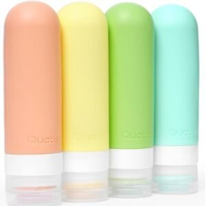 Quatish Travel Bottles for Toiletries【Original Patented】, 3 oz Tsa Approved Leak Proof Travel Size Containers, Silicone Shampoo and Conditioner Bottles, 4 Pack Travel Size Bottles, Multi-Color