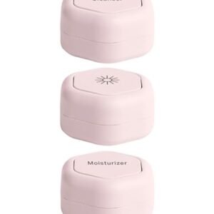Cadence Travel Containers - Skincare Set - Magnetic Travel Capsules - for Facial Cleanser, Moisturizer, Sunscreen - 3 Small Capsules (0.56oz) with Cleanser, Moisturizer & Sun-Icon Labels - Petal