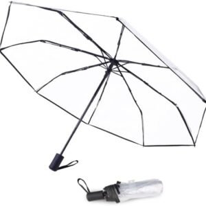 Clear Umbrella-Automatic/Manual Open Foldable, Clear Visibility,Waterproof,Strong Compact Windproof Umbrella for Golf,Backpack and Travel