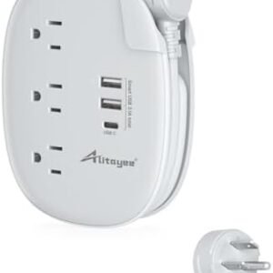 Alitayee USB C Portable Travel Power Strip with 3 Outlets 3 USB Ports Fast Charge, USB Extension Cord with Flat Plug and 3ft Wrapped Around Extension Cord for Cruise Travel Home Office