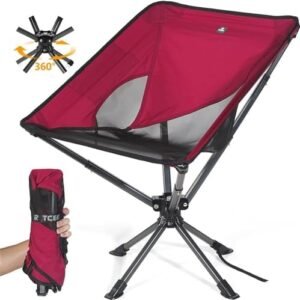 Upgraded Swivel Portable Chair - Small Compact Collapsible Folding Chair for Adults That Setup in 8 Seconds, Lightweight Outdoor Backpack Chair for Camping, Travel, Hiking, Beach,Support 300 LBS