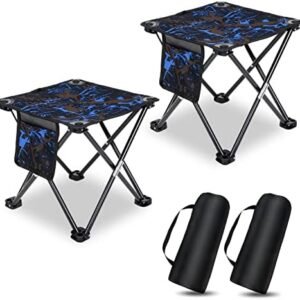 KABOER 2 Pack Folding Camping Stool Portable Outdoor Camping Chair for Fishing BBQ Hiking Gardening and Beach,Travel with Carry Bag(Camouflage Blue)