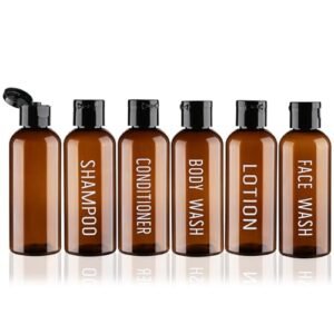 Travel Bottles for Toiletries 6 Pack 3.4oz Travel Size Containers TSA Approved Leak Proof Travel Shampoo and Conditioner Bottles Plastic Squeeze BottlesTravel Essentials Accessories(Brown)