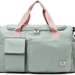 Travel Duffel Tote Bag with Dry Wet Separation Pocket, Weekender Bag for Women and Men,Waterproof Bag with Shoe Compartment Lightweight and Easy Carry on Green