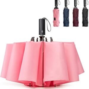 G4Free Large Umbrella 54 Inch Windproof Travel Umbrellas for Rain, Small Compact Reverse Folding Umbrella with 10 Ribs Automatic Open Close (Pink)