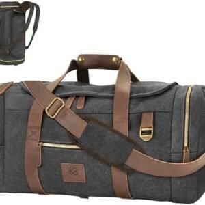 Vintage Canvas Duffle Bag, 50L Genuine Leather Travel Duffel Backpack Multifunctional Overnight Weekender Bag with Shoes Compartment Men (Black)