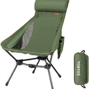 TOBTOS High Back Camping Chair, Lightweight Camping Chair with Headrest, Stable Portable Folding Chair for Outdoor Camp, Hiking, Backpacking(Green)