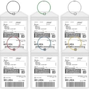 Extra Large Golf Luggage Tag Holders, 6 Pack Waterproof Plastic Zip Seal Pouch Shipping Label Holder with Sturdy Steel Loop for Golf Club Travel Luggage Bag (6 Pcs with 6 Colors Rings)
