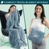 PAVILIA Travel Blanket Pillow in Soft Bag with Pockets, Airplane Blanket Set, Plane Blanket Compact Packable, Flight Essentials Car Pillow, Travelers Accessories Gifts, Luggage Strap, Dusty Light Blue - Image 2