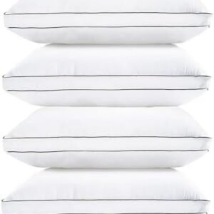 LANE LINEN Standard Pillows for Sleeping - Bed Pillows Set of 4 - Luxury Hotel Quality Down Alternative Pillows for Back and Side Sleeper, Soft and Supportive Gusseted Pillow, 20x26