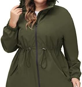 Hanna Nikole Women's Plus Size Long Hooded Raincoat Lightweight Waterproof Windbreaker Jacket