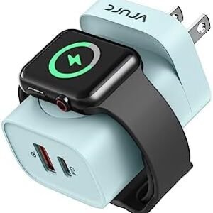 VRURC for Apple Watch Charger, 20W PD 3-in-1 Charger with Magnetic Wireless Charging and Dual Ports, Foldable Plug Portable USB C Wall Charging Block for iPhone 15 14 13 12, Android Tablets etc-Green