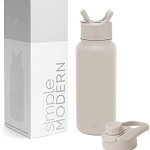 Simple Modern Water Bottle with Straw and Chug Lid Vacuum Insulated Stainless Steel Metal Thermos Bottles | Reusable Leak Proof BPA-Free Flask for Sports | Summit Collection | 32oz, Almond Birch