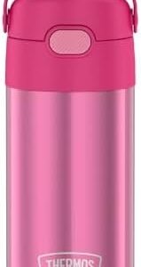 THERMOS FUNTAINER Water Bottle with Straw - 12 Ounce, Pink - Kids Stainless Steel Vacuum Insulated Water Bottle with Lid