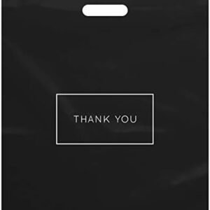 Purple Q Crafts Large Plastic Shopping Bags with Thank You Logo 16" x 18" Boutique Bags with Handles 100 Pack for Merchandise, Gifts, Trade Shows and More