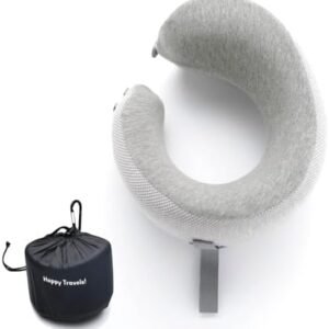 Cushion Lab Travel Pillow, Award-Winning Patented Ergonomic Design for Chin & Neck Support Memory Foam Neck Pillow, Compact Airplane Pillow for Traveling, Flight, Car (Gray, Medium)