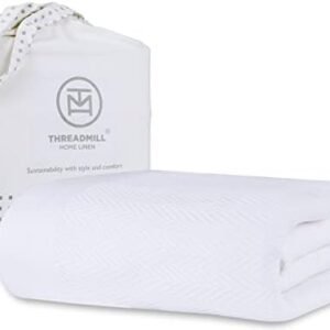 Threadmill Luxury Cotton Blanket for King Size Bed | All-Seasons Breathable OEKO TEX 100% Cotton King size Blanket | Cozy Lightweight Soft Thermal fits California King Size Bed 106 x92 inches | White