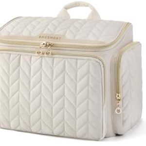BAGSMART Travel Toiletry Bag, Large Wide-open Travel Bag for Toiletries, Makeup Cosmetic Travel Bag with Handle-Beige