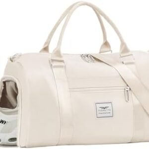 FIORETTO Womens Gym Tote Duffle Bag with Wet Pocket & Shoe Compartment, Sports Duffel Overnight Weekender Hospital Workout Carry on Bag for Girls, Ideal for Travel, Swimming, Dance, Ballet Beige