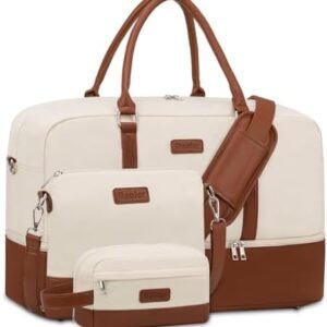 Realer Weekender Bag for Women, Canvas Travel Duffle Bag with Toiletry Bag, Large Carry on Overnight Bag with Shoe Compartment,Waterproof Weekend Duffel Bag Mommy Hospital Bags for Labor and Delivery