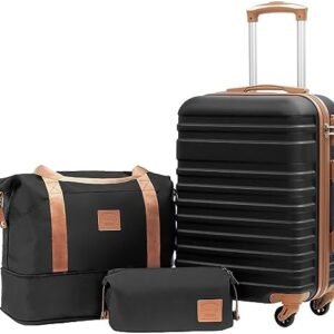 Coolife Suitcase Set 3 Piece Luggage Set Carry On Hardside Luggage with TSA Lock Spinner Wheels (Black, 3 piece set (DB/TB/20))