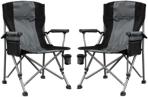 Camping Chair for Adults 2 Pack Heavy Duty Outdoor Patio Lawn Chairs Portable Support 350 LBS High Back Padded Oxford with Armrests, Storage Bag, Cup Holder, for Outside Fishing, Camping, 2PCS