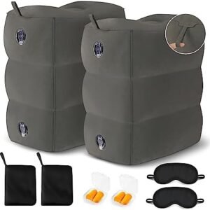 Inflatable Travel Foot Rest Pillow - Travel Foot Rest for Airplane Flights, Car Seat Foot Rest for Kids Airplane Bed for Toddler, Blow up Plane Footrest Pillow with Easy-Carry Strap, Dark Gray 2Pack