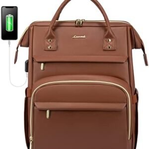 LOVEVOOK Leather Laptop Backpack for Women 18 inch,Travel Backpack Purse Nurse Teacher Backpack Computer Laptop Bag,Professional College Business Work Bags Carry On Backpack with USB Port,Brown