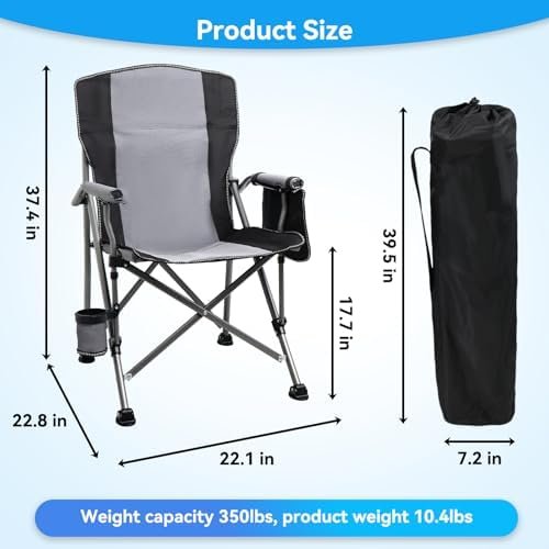 Camping Chair for Adults 2 Pack Heavy Duty Outdoor Patio Lawn Chairs Portable Support 350 LBS High Back Padded Oxford with Armrests, Storage Bag, Cup Holder, for Outside Fishing, Camping, 2PCS - Image 3
