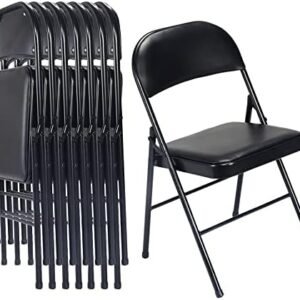 Karl home 6 Pack Black Folding Chairs with Padded Seats for Outdoor & Indoor, Portable Stackable Commercial Seat with Steel Frame for Events Office Wedding Party, 330lbs Capacity