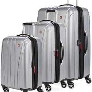 SwissGear 7585 Hardside Expandable Luggage with Spinner Wheels, Silver, 3-Piece Set (19/23/27)