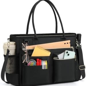 RAINSMORE Laptop Bag for Women 15.6 inch Work Teacher Tote Bag Nurse Bag Professional Laptop Tote Computer Messenger Shoulder Bag Large Handbag Business Office Work Bag Briefcase Black