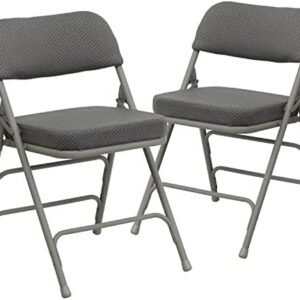 Flash Furniture 2 Pack HERCULES Series Premium Curved Triple Braced & Double Hinged Gray Fabric Metal Folding Chair