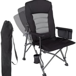 Oversized Camping Folding Chairs, Portable Camping Chairs for Adults, Outside Heavy Duty Camp Chair with Cup Holder and Storage Bag Support 350 LBS (Black)