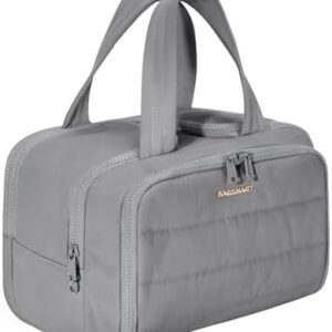 BAGSMART Travel Toiletry Bag, Lightweight Large Wide-open Travel Bag for Women, Puffy Cosmetic Makeup Bag Organizer with Handle for Accessories,Essentials, Toiletries, Grey