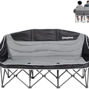 KingCamp Oversized Double Camping Chair, Outdoor Folding Loveseat Camping Chairs for 2-3 Person with Cup and Wine Glass Holder, Supports 660 lbs for Outside Picnic, Beach, Travel, Black/Grey