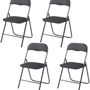 Panana Folding Chairs with Padded Cushion and Back, Metal Chairs for Home and Office,Indoor and Outdoor Foldable Chairs (Black, 4 Pack)
