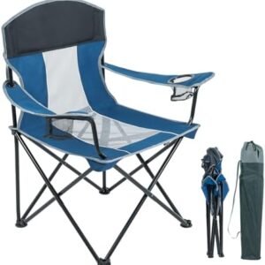Portable Camping Chair for Adults, Folding Chair with 2 Cup Holders, Oversized Mesh Back Chair Heavy Duty 400LBS Support Outdoor Chair for Picnic, Tailgates, Beach, and Sports