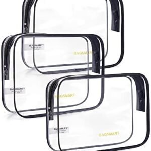 BAGSMART Clear Toiletry Bag, 3-Pack TSA Approved Travel Toiletry Bag Carry On Travel Accessories Bag Airport Airline Quart Size Bags water-resistant Makeup Bag for Women