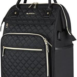 EMPSIGN 17 Inch Laptop Backpack for Women, Work Business Travel Computer College Bags, Large Capacity Water-repellent Quilted Casual Daypack with USB Port, Black