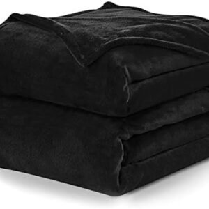 CozyLux Fleece Bed Blankets Queen Size Black - 300GSM Soft Lightweight Cozy Plush Fuzzy Microfiber Flannel Blanket for Travel Camping Chair and Sofa, 90x90 inches