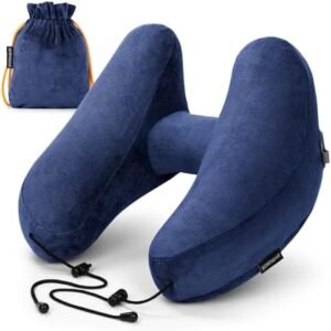 Inflatable Travel Pillow, H-Shape Inflatable Neck Pillow for Traveling on Plane, Washable Cover Travel Pillow Inflatable Airplane Pillow for Neck Support, Blow up Neck Pillows for Air Travel