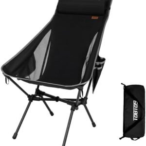 TOBTOS Portable High Back Camping Chair, Support Heavy Duty 440 lbs, Compact Folding Chair with Detachable Pillow for Camp, Hiking, Backpacking (Black)