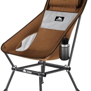Camping Chair, Compact Backpacking Chair, Portable Folding Chair, Beach Chair with Side Pocket and Designed Headrest/Mat,Mesh Back, Lightweight Hiking Chair 164ZZ-SJB (Tan)