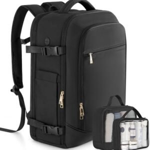 Large Backpack for Men Women, Travel Backpack Flight-approved Personal Item Size, 40L Carry on Backpack Casual Daypack, Black
