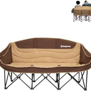 KingCamp 3 Person Camping Chair, Oversized Double Camping Chair, Outdoor Folding Loveseat Camping Chairs with Cup and Wine Glass Holder, Supports 660 lbs for Outside Picnic, Beach, Travel