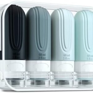 Travel Bottles for Toiletries, Tsa Approved 2oz Travel size Bottles, BPA Free Leak Proof Travel Toiletry Containers, Refillable Travel Accessories with Toiletry Bag for Shampoo Liquid (4 Pack)