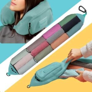TRAVELLERO Stuffable Neck Pillow for Travel with Pocket, Secret Pillow, Fits 5 Days Essentials Neck Pillow Case, Pillow Travel Bag, Packable Pillow, Stuffable Travel Pillow, Neck Pillow Cover Aqua
